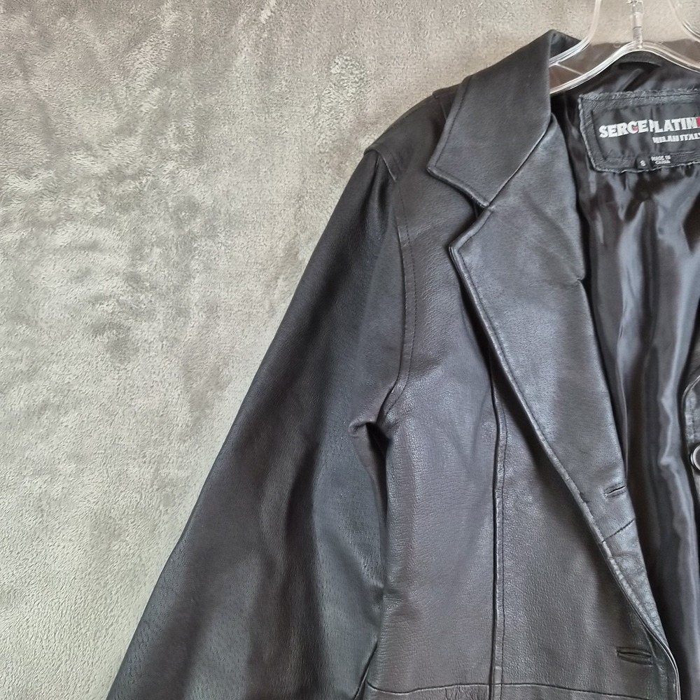 Serge Platini Blazer Jacket Small Black Genuine Leather 2 Buttons Sport‎ Coat - Picture 6 of 16